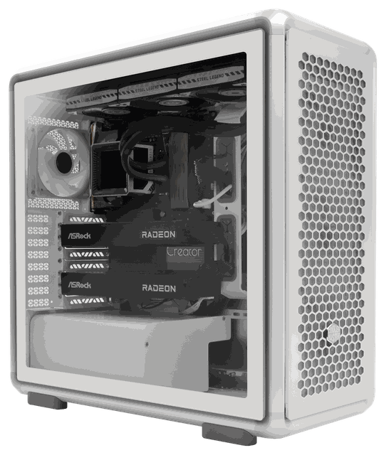 2-GPU AI Workstation — white tower with dual ASRock Radeon Creator GPUs
