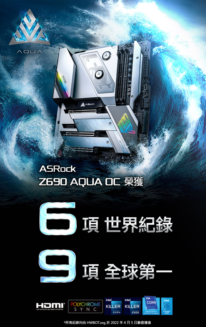 ASRock Z690 AQUA OC所向披靡，再次打破 HWBOT.org多項世界超頻記錄