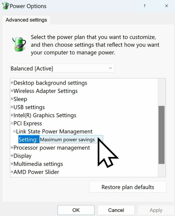 select Maximum power savings