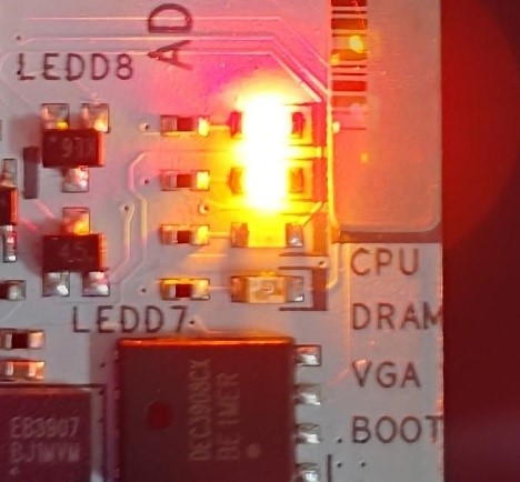 The CPU and DRAM LEDs will remain solidly lit.